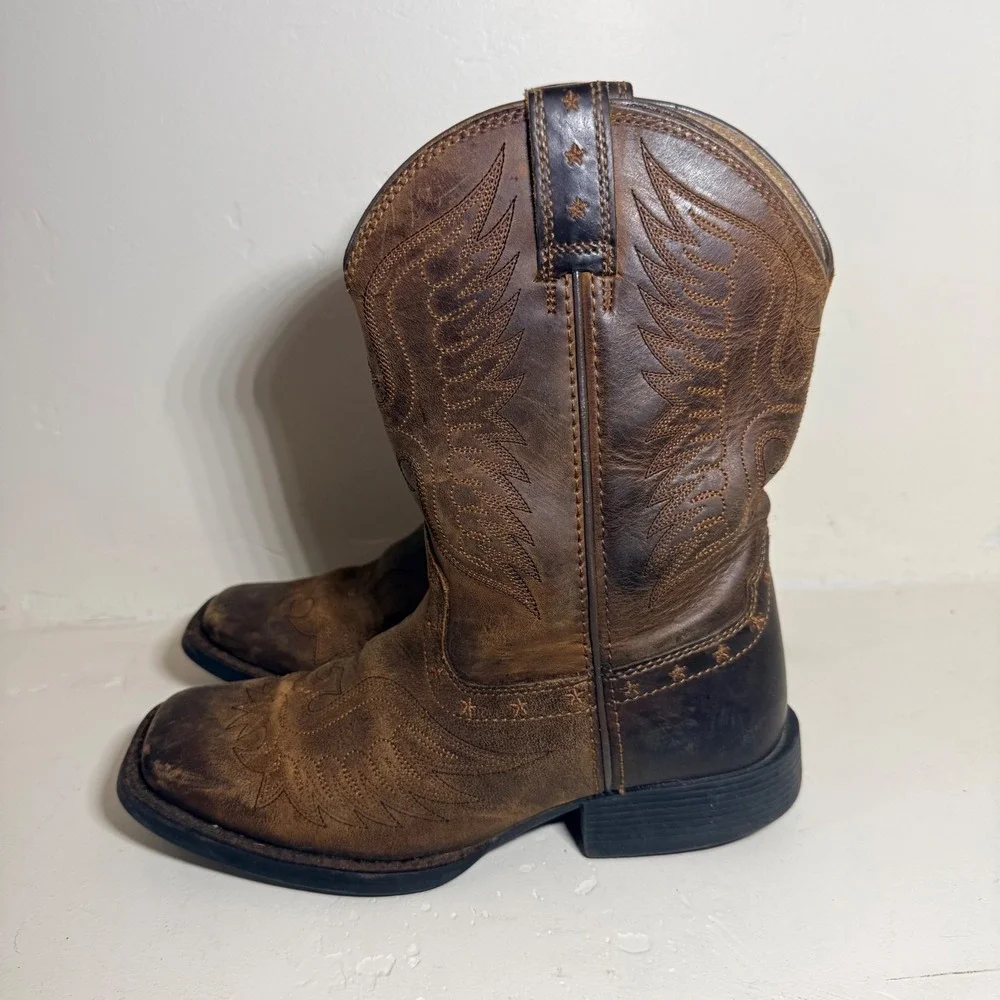 Ariat Cowboy Boots Western Brown Leather Kids Size 2